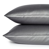 Dark grey, 400-thread count luxurious solid sateen with rows of detailed white stitching at the hem. Dark grey, 400-thread count luxurious solid sateen with rows of detailed white stitching at the hem.
