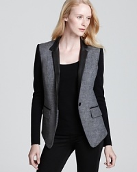 Sleek leather details elevate this edgy Cut25 blazer above all other styles in its class, making it a must-have for your new-season wardrobe. Sleek leather details elevate this edgy Cut25 blazer above all other styles in its class, making it a must-have for your new-season wardrobe.