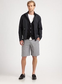 Rich leather piping outlines a casual outerwear essential, finely crafted in fashionable and functional nylon.Zip frontStand collarWaist flap pocketsBanded cuffs and hemAbout 27 from shoulder to hemPolyesterMachine washImported Rich leather piping outlines a casual outerwear essential, finely crafted in fashionable and functional nylon.Zip frontStand collarWaist flap pocketsBanded cuffs and hemAbout 27 from shoulder to hemPolyesterMachine washImported
