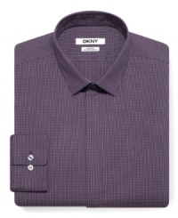 Check basic at the door and go a little bolder with this slim-fit dress shirt from DKNY. Check basic at the door and go a little bolder with this slim-fit dress shirt from DKNY.