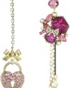 Betsey Johnson Iconic Fabulous Fuchsia Heart Lock and Crystal Gem Mismatch Earrings