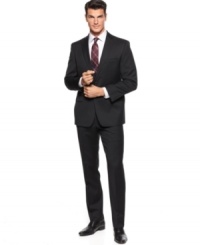 Clean lines and modern minimalism set this sleek Calvin Klein suit apart from the rest of the competition. Clean lines and modern minimalism set this sleek Calvin Klein suit apart from the rest of the competition.