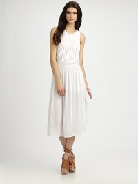 This ethereal dress is sweet and airy, in a featherweight, stretch jersey knit. JewelneckStraplessWide shoulder strapsGathered yoke at neckline and waist for added drapeElastic waistbandSemi-sheer skirt overlay with shorter liningBack keyhole with button closureAbout 31 from natural waist85% viscose/15% linenDry cleanImportedModel shown is 5'10 (177cm) wearing US size Small. This ethereal dress is sweet and airy, in a featherweight, stretch jersey knit. JewelneckStraplessWide shoulder strapsGathered yoke at neckline and waist for added drapeElastic waistbandSemi-sheer skirt overlay with shorter liningBack keyhole with button closureAbout 31 from natural waist85% viscose/15% linenDry cleanImportedModel shown is 5'10 (177cm) wearing US size Small.