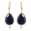 Meira T 14K Yellow Gold Pave Set Diamonds & Pear shape 11.65 ct Blue Sapphire on Euro Wire Dangle Earrings