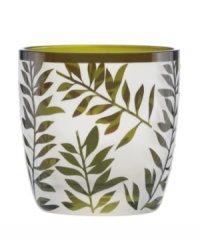 Spread earthy allure throughout your home with votive candles. Silhouetted vines unfurl from a band of green on three softly frosted crystal candle holders for a fresh outdoor feel. Spread earthy allure throughout your home with votive candles. Silhouetted vines unfurl from a band of green on three softly frosted crystal candle holders for a fresh outdoor feel.