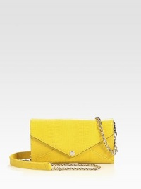 A structured envelope-inspired silhouette of rich lizard-embossed leather, finished with a versatile chain strap. Detachable chain and leather shoulder strap, 22½ dropFlap snap closureOne outside zip pocketOne inner zip compartmentTwo inside open pockets12 credit card slotsCotton lining8W X 4½H X 1DImported A structured envelope-inspired silhouette of rich lizard-embossed leather, finished with a versatile chain strap. Detachable chain and leather shoulder strap, 22½ dropFlap snap closureOne outside zip pocketOne inner zip compartmentTwo inside open pockets12 credit card slotsCotton lining8W X 4½H X 1DImported