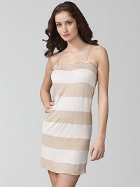 Sail away to dreamland in a sailor-striped knit with a pretty ribbon-trimmed straps. Elastic bodice Rayon/silk; machine wash Imported Sail away to dreamland in a sailor-striped knit with a pretty ribbon-trimmed straps. Elastic bodice Rayon/silk; machine wash Imported