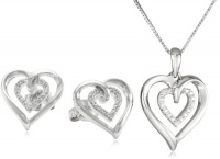 Sterling Silver Diamond-Accent Heart Pendant Necklace and Stud Earrings Box Set (.03 cttw, I-J Color, I2-I3 Clarity) Sterling Silver Diamond-Accent Heart Pendant Necklace and Stud Earrings Box Set (.03 cttw, I-J Color, I2-I3 Clarity)