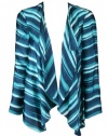 J Jones New York Womens Plus Aqua Sky Stripe Drape Open Cardigan Top 1X