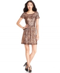 Metallic paisley lace updates the pretty pattern on this Kensie dress for a modern look -- perfect for soiree style! Metallic paisley lace updates the pretty pattern on this Kensie dress for a modern look -- perfect for soiree style!