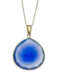 A drop of color brightens any look. This brilliant pear-shaped pendant features a dark blue chalcedony stone (19-1/2 ct. t.w.) in a 10k gold setting. Approximate length: 18 inches. Approximate drop: 1 inch. A drop of color brightens any look. This brilliant pear-shaped pendant features a dark blue chalcedony stone (19-1/2 ct. t.w.) in a 10k gold setting. Approximate length: 18 inches. Approximate drop: 1 inch.