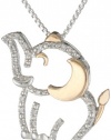 XPY Sterling Silver and 14k Rose Gold Diamond Elephant Pendant Necklace (0.06 cttw, I-J Color, I2-I3 Clarity), 18