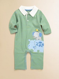 This adorable romper is rendered in plush cotton and adorned with friendly animal appliqués.Pointed collarLong sleevesFront button placketBottom snapsCottonMachine washImported Please note: Number of buttons and snaps may vary depending on size ordered. This adorable romper is rendered in plush cotton and adorned with friendly animal appliqués.Pointed collarLong sleevesFront button placketBottom snapsCottonMachine washImported Please note: Number of buttons and snaps may vary depending on size ordered.