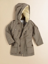 Double the warmth and comfort, this 2-in-1 parka has a hooded, fuzzy-lined top layer, plenty of pockets and a drawstring waistband Double the warmth and comfort, this 2-in-1 parka has a hooded, fuzzy-lined top layer, plenty of pockets and a drawstring waistband