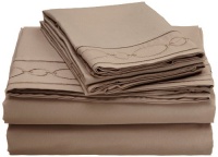 At Home Interlocking Rings Embroidered Queen 75-GSM Microfiber Sheet Set, Taupe At Home Interlocking Rings Embroidered Queen 75-GSM Microfiber Sheet Set, Taupe