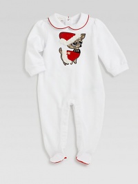A festive Gucci zoo appliqué, interlocking GG fabric and silk-piped Peter Pan collar define this ultra-plush cotton one-piece.Peter Pan collarLong sleevesBack snapsBottom snapsCotton/ElastaneDry cleanMade in Italy Please note: Number of buttons may vary depending on size ordered. A festive Gucci zoo appliqué, interlocking GG fabric and silk-piped Peter Pan collar define this ultra-plush cotton one-piece.Peter Pan collarLong sleevesBack snapsBottom snapsCotton/ElastaneDry cleanMade in Italy Please note: Number of buttons may vary depending on size ordered.
