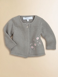 An embroidered cherry tree branch design adds an elegant, girlie touch to this chunky knit cardigan.Scoop neckOpen front with top button closureLong sleeves33% cotton/28% polyamide/28%viscose/6% wool/5% angoraMachine washMade in France Please note: Number of buttons may vary depending on size ordered. An embroidered cherry tree branch design adds an elegant, girlie touch to this chunky knit cardigan.Scoop neckOpen front with top button closureLong sleeves33% cotton/28% polyamide/28%viscose/6% wool/5% angoraMachine washMade in France Please note: Number of buttons may vary depending on size ordered.