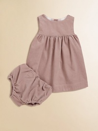Crafted in comfy, cozy corduroy, in a sleeveless silhouette with full skirt and matching bloomers.Round necklineSleevelessBack buttonsGathered waistCottonMachine washImported Please note: Number of buttons may vary depending on size ordered. Crafted in comfy, cozy corduroy, in a sleeveless silhouette with full skirt and matching bloomers.Round necklineSleevelessBack buttonsGathered waistCottonMachine washImported Please note: Number of buttons may vary depending on size ordered.