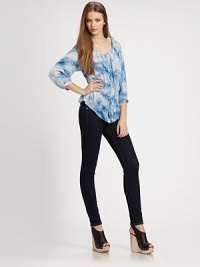 Fluid silk scoopneck with three-quarter sleeves, enlivened by a whimsical print and flattering self tie. ScoopneckThree-quarter sleevesButton frontDrawstring drop waistSilkDry cleanImportedModel shown is 5'10 (177cm) wearing US size 4. Fluid silk scoopneck with three-quarter sleeves, enlivened by a whimsical print and flattering self tie. ScoopneckThree-quarter sleevesButton frontDrawstring drop waistSilkDry cleanImportedModel shown is 5'10 (177cm) wearing US size 4.