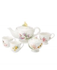 Spring is perpetually in season with this whimsical Butterfly Meadow tea set. Sculpted blooms and colorful butterflies mingle on white porcelain for a sweet, breezy scene that's made to mix and match. Spring is perpetually in season with this whimsical Butterfly Meadow tea set. Sculpted blooms and colorful butterflies mingle on white porcelain for a sweet, breezy scene that's made to mix and match.