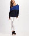 Cotton boatneck with dropped shoulders and a timeless colorblock design. BoatneckDropped shouldersBanded hemCottonDry cleanImported