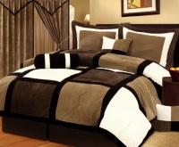 7 Pieces Black, Brown, and White Micro Suede Patchwork Comforter Size 90x92 Bedding Set / Bed-in-a-bag Queen Size