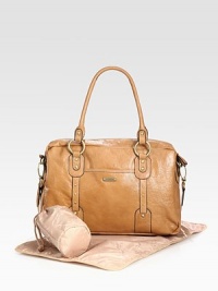 Crafted of rich cowhide, no one need know that this stunning bag is thoughtfully designed to hold baby essentials.Double top handles, about 10 dropRemovable, adjustable webbed shoulder strap, 11-22 dropTop zip closeTwo outside open pocketsStud detail and brushed hardwareInside open and zip pocketsIncludes changing pad and insulated bottle caseInside clip-on case for phone, keys Crafted of rich cowhide, no one need know that this stunning bag is thoughtfully designed to hold baby essentials.Double top handles, about 10 dropRemovable, adjustable webbed shoulder strap, 11-22 dropTop zip closeTwo outside open pocketsStud detail and brushed hardwareInside open and zip pocketsIncludes changing pad and insulated bottle caseInside clip-on case for phone, keys