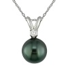 14K White Gold .05 ctw Diamond and 8-9mm Tahitian Pearl Drop Pendant