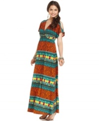 Look otherworldly in a floor-sweeping day dress that combines the season's hottest details: tribal print and shoulder-baring cutouts! From Fire. Look otherworldly in a floor-sweeping day dress that combines the season's hottest details: tribal print and shoulder-baring cutouts! From Fire.