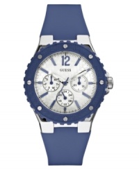 Stay on the right path with this sporty and versatile watch from GUESS. Stay on the right path with this sporty and versatile watch from GUESS.