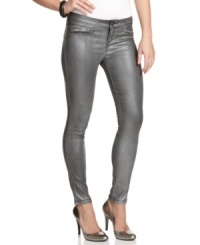 Let your style rip in these gunmetal straight leg pants from Guess? that's comes replete with chic, downtown edge! Let your style rip in these gunmetal straight leg pants from Guess? that's comes replete with chic, downtown edge!