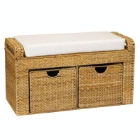 Household Essentials Woven Banana Leaf Cushioned Storage Seat with 2 Drawers Household Essentials Woven Banana Leaf Cushioned Storage Seat with 2 Drawers