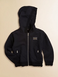 Crafted in plush cotton with attached hood, zip pockets and frayed details.Attached hoodLong sleevesFull zip-frontSide zip pocketsRib-knit cuffs and hemCottonMachine washImported Crafted in plush cotton with attached hood, zip pockets and frayed details.Attached hoodLong sleevesFull zip-frontSide zip pocketsRib-knit cuffs and hemCottonMachine washImported