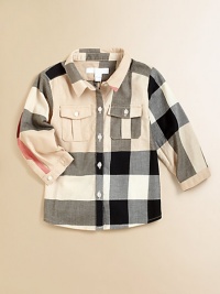Preppy check cotton with tonal stitching and dark-contrast point collar.Front button closure Pleated patch pockets Buttoned cuffs Cotton Machine wash ImportedPlease note: Pattern may vary. Preppy check cotton with tonal stitching and dark-contrast point collar.Front button closure Pleated patch pockets Buttoned cuffs Cotton Machine wash ImportedPlease note: Pattern may vary.
