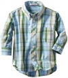 Kitestrings Baby-Boys Infant Plaid Button Front Shirt, Green Plaid, 12 Months