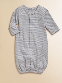 Pamper your little one with this soft, comfy and striped baby sack that converts to a coverall for easy dressing.CrewneckLong sleevesFront snap closureSnap bottomLegs have elastic cuffs94% pima cotton/6% polyesterMachine washImported Please note: Number of snaps may vary depending on size ordered. Pamper your little one with this soft, comfy and striped baby sack that converts to a coverall for easy dressing.CrewneckLong sleevesFront snap closureSnap bottomLegs have elastic cuffs94% pima cotton/6% polyesterMachine washImported Please note: Number of snaps may vary depending on size ordered.