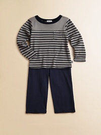A cool, striped French tee sits atop matching pants for a handsome ensemble.CrewneckLong sleevesPullover styleElastic waistband38% modal/38% cotton/ 24% polyesterMachine washImported A cool, striped French tee sits atop matching pants for a handsome ensemble.CrewneckLong sleevesPullover styleElastic waistband38% modal/38% cotton/ 24% polyesterMachine washImported