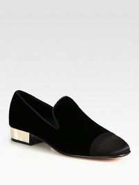 Contemporary preppy staple of lush velvet with a shiny metal heel, satin cap toe and ribbon trim. Metal heel, 1 (25mm)Velvet upper with satin cap toe and grosgrain ribbon trimLeather lining and solePadded insoleMade in Italy Contemporary preppy staple of lush velvet with a shiny metal heel, satin cap toe and ribbon trim. Metal heel, 1 (25mm)Velvet upper with satin cap toe and grosgrain ribbon trimLeather lining and solePadded insoleMade in Italy