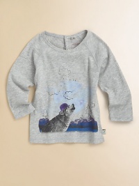 A sophisticated wolf howls at the cool and colorful landscape in this must-have cotton tee.CrewneckBack snap closureLong sleevesOrganic cottonMachine washImported A sophisticated wolf howls at the cool and colorful landscape in this must-have cotton tee.CrewneckBack snap closureLong sleevesOrganic cottonMachine washImported