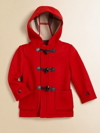 Featuring check lining, classic toggles and an attached hood, this plush wool topper is a cold-weather must-have.Attached hoodLong sleeves with button detailFront toggle closureFront patch pocketsFully linedWoolDry cleanImported Please note: Number of buttons may vary depending on size ordered. Featuring check lining, classic toggles and an attached hood, this plush wool topper is a cold-weather must-have.Attached hoodLong sleeves with button detailFront toggle closureFront patch pocketsFully linedWoolDry cleanImported Please note: Number of buttons may vary depending on size ordered.