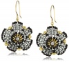 Miguel Ases Swarovski and Jet Beaded Flower Earrings