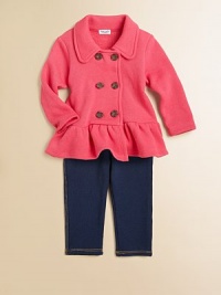 A pretty take on a classic style, in soft cotton with a couldn't-be-cuter ruffle hem.Point collarDouble-breasted button frontLong sleevesRuffle hem50% cotton/50% polyesterMachine washImported Please note: Number of buttons may vary depending on size ordered. A pretty take on a classic style, in soft cotton with a couldn't-be-cuter ruffle hem.Point collarDouble-breasted button frontLong sleevesRuffle hem50% cotton/50% polyesterMachine washImported Please note: Number of buttons may vary depending on size ordered.