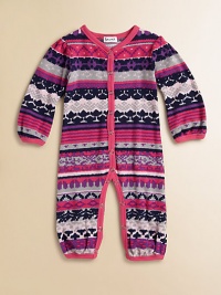 Colorful little one-piece for baby in a snap-front silhouette with a classic print. V-neckLong sleevesSnap front and bottomCotton/modal/spandexMachine washImported Colorful little one-piece for baby in a snap-front silhouette with a classic print. V-neckLong sleevesSnap front and bottomCotton/modal/spandexMachine washImported