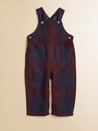 Preppy plaid combined with one-piece comfort, perfect for dressier moments, in a soft, large-scale pattern with a touch of wool for extra richness.Button strapsPatch pocket on bibMock flyAngled front pocketsButton sidesBack patch pocketsSnap legsFully linedAcrylic/woolMachine washImported Preppy plaid combined with one-piece comfort, perfect for dressier moments, in a soft, large-scale pattern with a touch of wool for extra richness.Button strapsPatch pocket on bibMock flyAngled front pocketsButton sidesBack patch pocketsSnap legsFully linedAcrylic/woolMachine washImported
