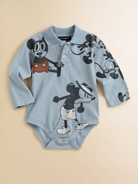 A cute Mickey Mouse print adorns this cozy cotton one-piece.Shirt collarLong sleevesButton-frontBottom snapsCottonMachine washMade in Italy Please note: Number of buttons and snaps may vary depending on size ordered. 