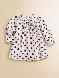 A precious cotton frock with Peter Pan collar and bold polka dots for your little girl.Peter Pan collar with bow tieLong sleevesBack buttonsCottonMachine washImported Please note: Number of buttons may vary depending on size ordered. A precious cotton frock with Peter Pan collar and bold polka dots for your little girl.Peter Pan collar with bow tieLong sleevesBack buttonsCottonMachine washImported Please note: Number of buttons may vary depending on size ordered.