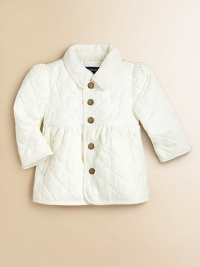 The classic diamond-quilted microfiber barn jacket is prettily updated with puffed sleeves, an empire waist and a preppy corduroy collar.Pointed collarLong sleevesSnap-frontHand welt pocketsEmpire waistCorduroy-trimmed placket, cuffs and hemPolyesterMachine washImported Please note: Number of snaps may vary depending on size ordered. The classic diamond-quilted microfiber barn jacket is prettily updated with puffed sleeves, an empire waist and a preppy corduroy collar.Pointed collarLong sleevesSnap-frontHand welt pocketsEmpire waistCorduroy-trimmed placket, cuffs and hemPolyesterMachine washImported Please note: Number of snaps may vary depending on size ordered.