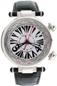 Gio Monaco Men's 379-A Geopolis Black Dual Time Alligator Leather Watch Gio Monaco Men's 379-A Geopolis Black Dual Time Alligator Leather Watch
