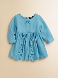 A just-right blend of comfy and chic, in soft cotton with vertical ruffles and a sweet bow graphic.Scoop neckConcealed back zip closureLong sleevesFront rufflesFalls above kneeCottonMachine washImported A just-right blend of comfy and chic, in soft cotton with vertical ruffles and a sweet bow graphic.Scoop neckConcealed back zip closureLong sleevesFront rufflesFalls above kneeCottonMachine washImported
