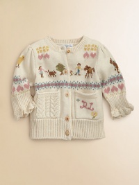 A mix of stitches and an allover intarsia design inspired by classic sampler knits give a handcrafted, heritage air to a sweet cotton cardigan..CrewneckLong sleeves with ruffled cuffsButton-frontPatch pocketsCottonMachine washImported Please note: Number of buttons may vary depending on size ordered. A mix of stitches and an allover intarsia design inspired by classic sampler knits give a handcrafted, heritage air to a sweet cotton cardigan..CrewneckLong sleeves with ruffled cuffsButton-frontPatch pocketsCottonMachine washImported Please note: Number of buttons may vary depending on size ordered.